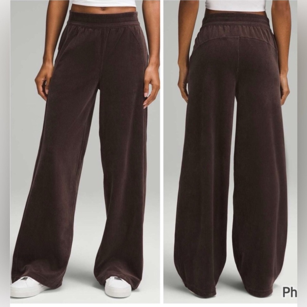 Lululemon Scuba Mid Rise Wide Leg Pant Velvet Cord Espresso Brown Sz 8
